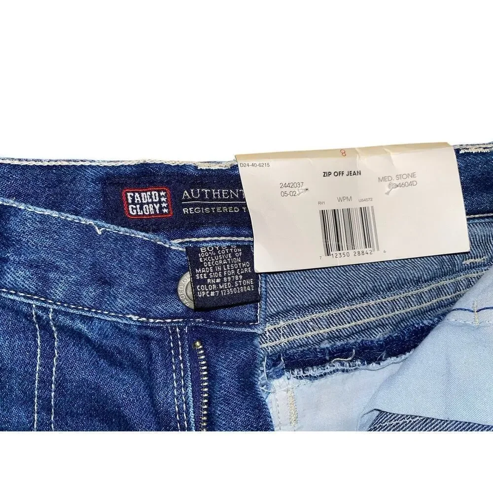 Vintage Faded Glory Cargo Blue Jeans Boys Youth 8 Convertible Shorts Y2K